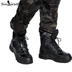 SINAIRSOFT Outdoor Genuine Leather U.S. Military Assault Tactical Boots Breathable  Anti-Slip Men Fishing Travel Hiking Shoes
