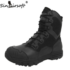SINAIRSOFT Outdoor Genuine Leather U.S. Military Assault Tactical Boots Breathable  Anti-Slip Men Fishing Travel Hiking Shoes