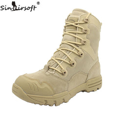 SINAIRSOFT Outdoor Genuine Leather U.S. Military Assault Tactical Boots Breathable  Anti-Slip Men Fishing Travel Hiking Shoes