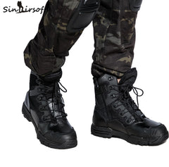 SINAIRSOFT Outdoor Genuine Leather U.S. Military Assault Tactical Boots Breathable  Anti-Slip Men Fishing Travel Hiking Shoes