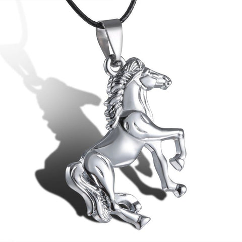 Horse Necklace Stainless Steel Vintage Collier Maxi Jewelry Choker Women Men Kolye Pendants Collares Leather Chain