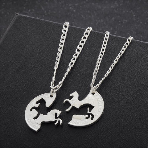 2pcs Bijuteria Horse Pendant Couple Necklace,Pendants for friends American Coin Necklaces,Colar Vintage Cheap Costume Jewelry