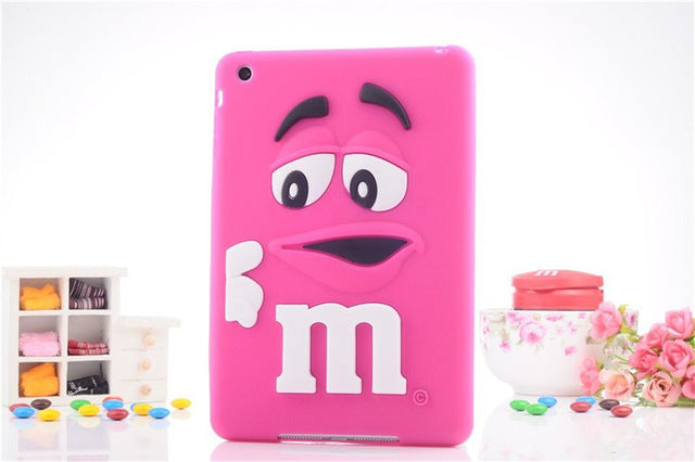 Free shipping new For apple ipad mini 1/2/3 case M&M's chocolate candy rubber soft silicone cartoon mini ipad case covers