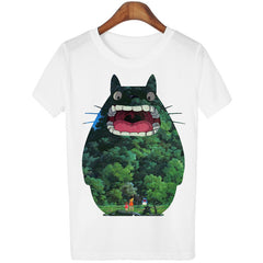 Peach Blossom Totoro Summer 2016 T Shirt Women Casual Fashion Cartoon White Top Tee 3D Print Plus Size Clothing