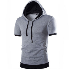 Summer Fashion Men's Short Sleeve T-shirts Hooded Tops Slim Fit Tee Patchwork Design Hip Hop Wear Casual Workout Clothes