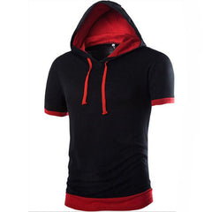 Summer Fashion Men's Short Sleeve T-shirts Hooded Tops Slim Fit Tee Patchwork Design Hip Hop Wear Casual Workout Clothes