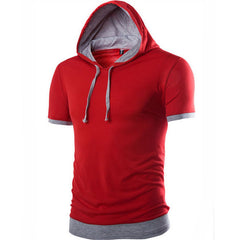 Summer Fashion Men's Short Sleeve T-shirts Hooded Tops Slim Fit Tee Patchwork Design Hip Hop Wear Casual Workout Clothes