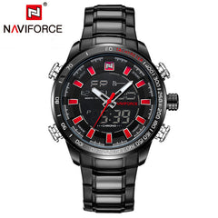 Men's NAVIFORCE Luxury Brand Sport Watches Men Dual Display LED Digital Waterproof Full Steel Quartz Watch Man Clock+origin box