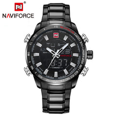 Men's NAVIFORCE Luxury Brand Sport Watches Men Dual Display LED Digital Waterproof Full Steel Quartz Watch Man Clock+origin box