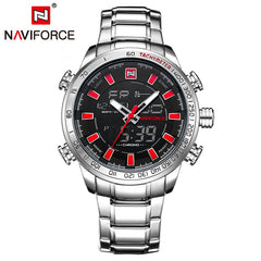 Men's NAVIFORCE Luxury Brand Sport Watches Men Dual Display LED Digital Waterproof Full Steel Quartz Watch Man Clock+origin box