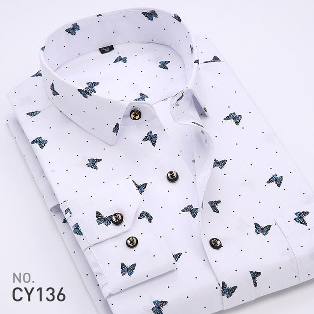 2017 Spring Floral Print Men Shirts Long Sleeve Mens Casual Shirt Slim Men Flower Printing Dress Shirts camisa masculina