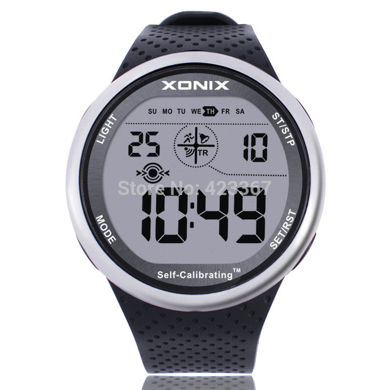 XONIX Mens Sports Watch Digital Waterproof 100m Chrono Self Calibrating Silicone Strap Multifunction Swim Outdoor Wristwatch