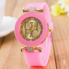 2017 NEW Gold Geneva Sport High Quality Quartz Watch Women Dress Casual Crystal Silicone Watches montre homme relojes hombre