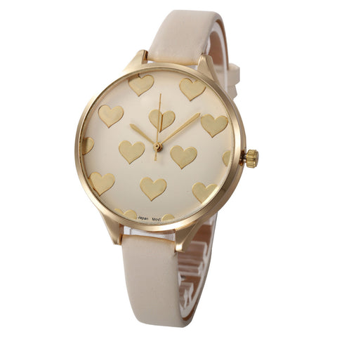 Newest hot quartz watch Women Casual lovely heart pattern slim Faux Leather strap Quartz Analog Wrist Watch relogios femininos#0