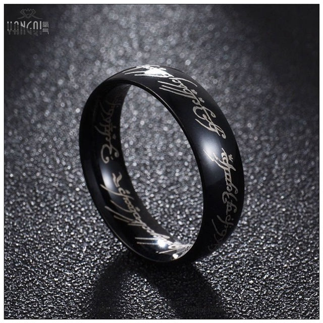 Hobbit Letter Rings Black Stainless Steel the Lord One Rings Titanium Steel 6MM Men Rings