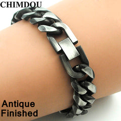 CHIMDOU 21cm 13mm Cool Fashion High Quality Stainless Steel Pop Punk Rock Style Round Chain Link Bracelet Men Jewelry AB713