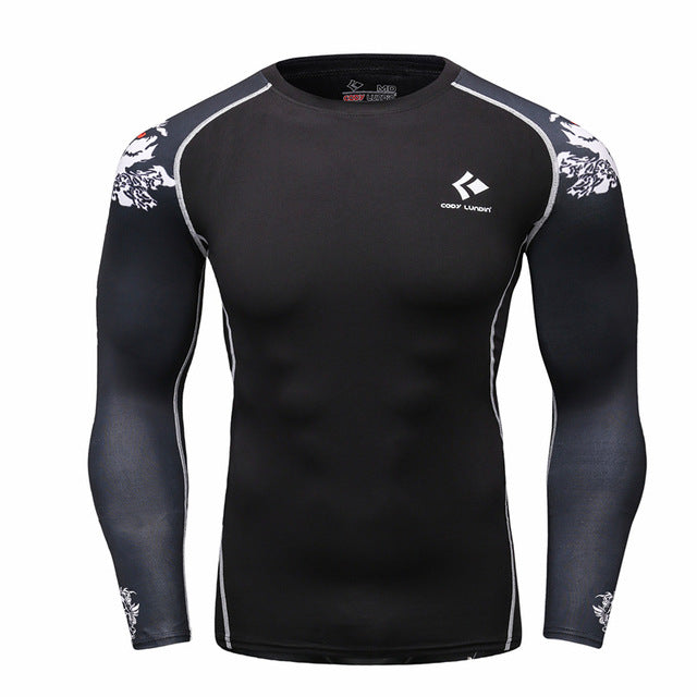 Muscle Men Compression Shirts Tight T-shirt Long Sleeves Thermal Under Top MMA Rashguard Fitness Base Layer Weight Lifting Wear