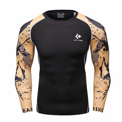 Muscle Men Compression Shirts Tight T-shirt Long Sleeves Thermal Under Top MMA Rashguard Fitness Base Layer Weight Lifting Wear