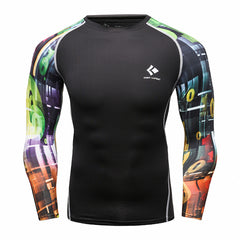 Muscle Men Compression Shirts Tight T-shirt Long Sleeves Thermal Under Top MMA Rashguard Fitness Base Layer Weight Lifting Wear