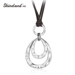 Shineland 2 layer Retro Long Necklace Women New Trendy Fashion Jewelry Artificial Leather Rope Double Circles Necklace & Pendant