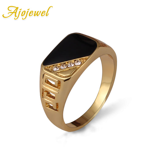 Ajojewel Size 7-12 Classic Gold-color Rhinestone Men Ring Black Enamel Male Finger Rings Best Selling