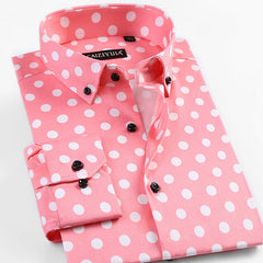 2017 Spring New Men Polka Dot Printing Long Sleeve Shirt Fashion Male Dress Shirts Casual Formal Cotton Shirt