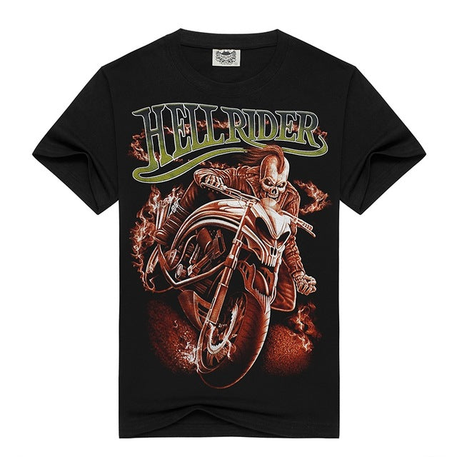 New Arrived 2017 Summer t-shirt Creative Men 3d Printed Motorcycle Skull T Shirt Men's Wear MMA Hip Hop HELL RIDER tshirt