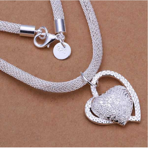 Free Shipping floating charms silver 925 jewelry women necklace chain Inlaid  Heart Pendant collier femme charm SMTN270