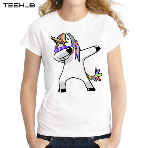 Dabbing Unicorn Women T Shirt Short Sleeve O-Neck Tops Fashion Panda/Pug/Cat Cartoon Printed Hip Hop Tee Shirts