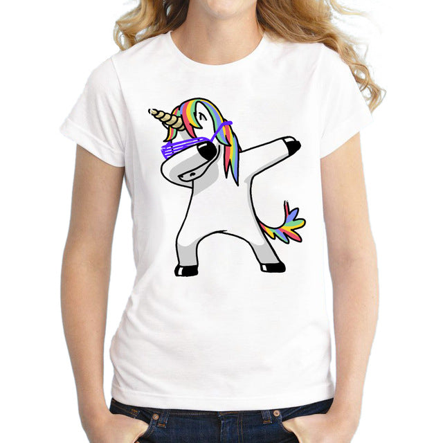 Dabbing Unicorn Women T Shirt Short Sleeve O-Neck Tops Fashion Panda/Pug/Cat Cartoon Printed Hip Hop Tee Shirts