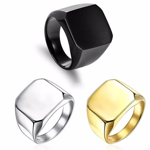 New Fashion Square Big Width Signet Rings Fashion man Finger Silver Men Ring Titanium Steel Jewelry