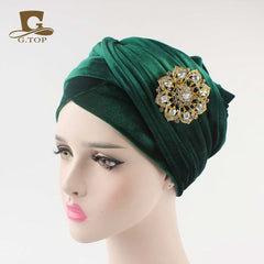 New women luxury hijab velvet Turban Head Wrap Extra Long  velour tube Headwrap Scarf Tie with jewelry  brooch