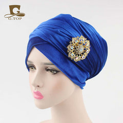 New women luxury hijab velvet Turban Head Wrap Extra Long  velour tube Headwrap Scarf Tie with jewelry  brooch