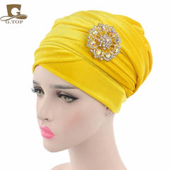 New women luxury hijab velvet Turban Head Wrap Extra Long  velour tube Headwrap Scarf Tie with jewelry  brooch