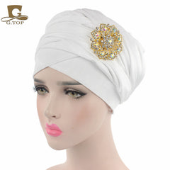 New women luxury hijab velvet Turban Head Wrap Extra Long  velour tube Headwrap Scarf Tie with jewelry  brooch