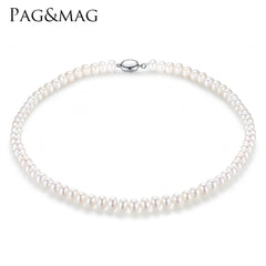 PAG&MAG Brand 7-8mm Natural Freshwater Pearl Necklace Single Necklace for Women High Brightness Pearl Beaded Chocker Wholesale