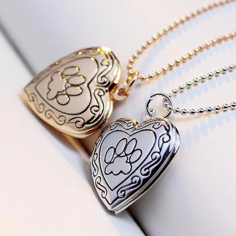 SUTEYI Photo Frame Memory Locket Pendant Necklace Silver/Gold Color Mother's Day Gift Pet Cat Dog Paw Footprint Pendant Jewelry