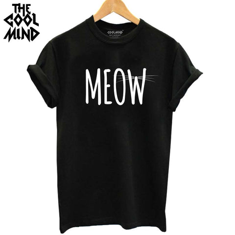 THE COOLMIND 100% Cotton Meow CAT Print Women T-shirt Short Sleeve BEST FRIEND T Shirt 2017 Hot Sale Lovely Cat Tops Tshirt