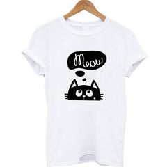 THE COOLMIND 100% Cotton Meow CAT Print Women T-shirt Short Sleeve BEST FRIEND T Shirt 2017 Hot Sale Lovely Cat Tops Tshirt