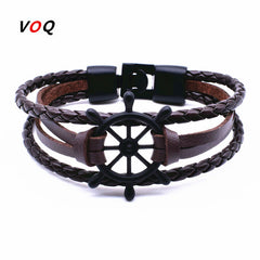 2017 Punk Rudder Anchor Bracelet Men Jewelry Leather Bracelets Bangles for Women Fashion Best Love Navigation Gifts