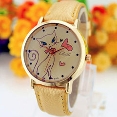 Relogio feminino luxo de Fashion Women PU Leather Strap Analog Quartz Wrist Ladies Watch Cute Cat watches Clock Casual Dress