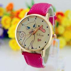 Relogio feminino luxo de Fashion Women PU Leather Strap Analog Quartz Wrist Ladies Watch Cute Cat watches Clock Casual Dress