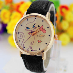 Relogio feminino luxo de Fashion Women PU Leather Strap Analog Quartz Wrist Ladies Watch Cute Cat watches Clock Casual Dress