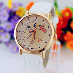 Relogio feminino luxo de Fashion Women PU Leather Strap Analog Quartz Wrist Ladies Watch Cute Cat watches Clock Casual Dress