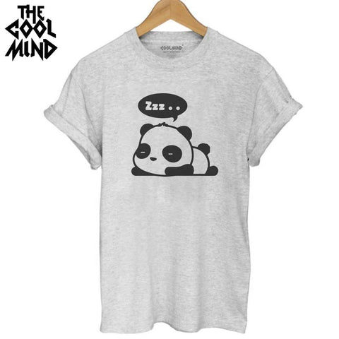 THE COOLMIND Top quality Cotton Fashion panda print loose women tshirt cool funny women's tee shirts tops 2017 new T shirt