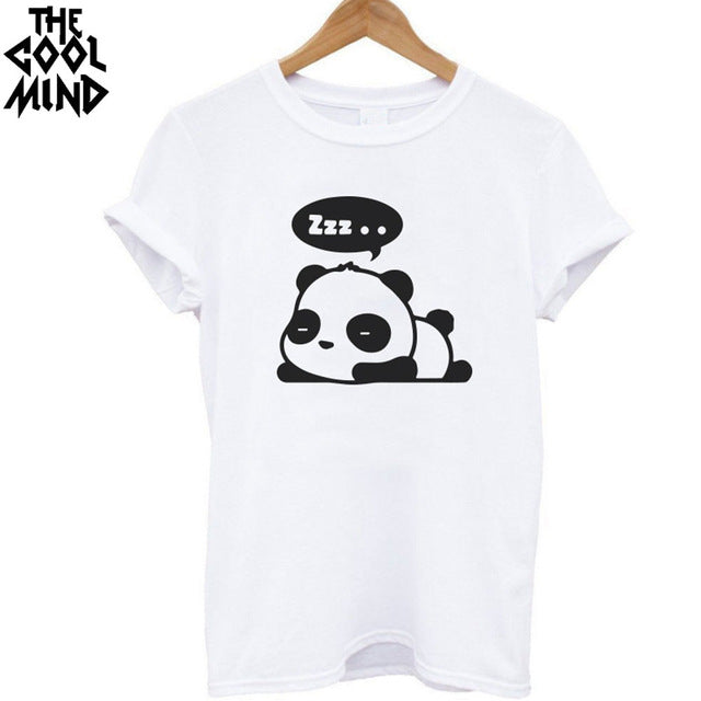 THE COOLMIND Top quality Cotton Fashion panda print loose women tshirt cool funny women's tee shirts tops 2017 new T shirt