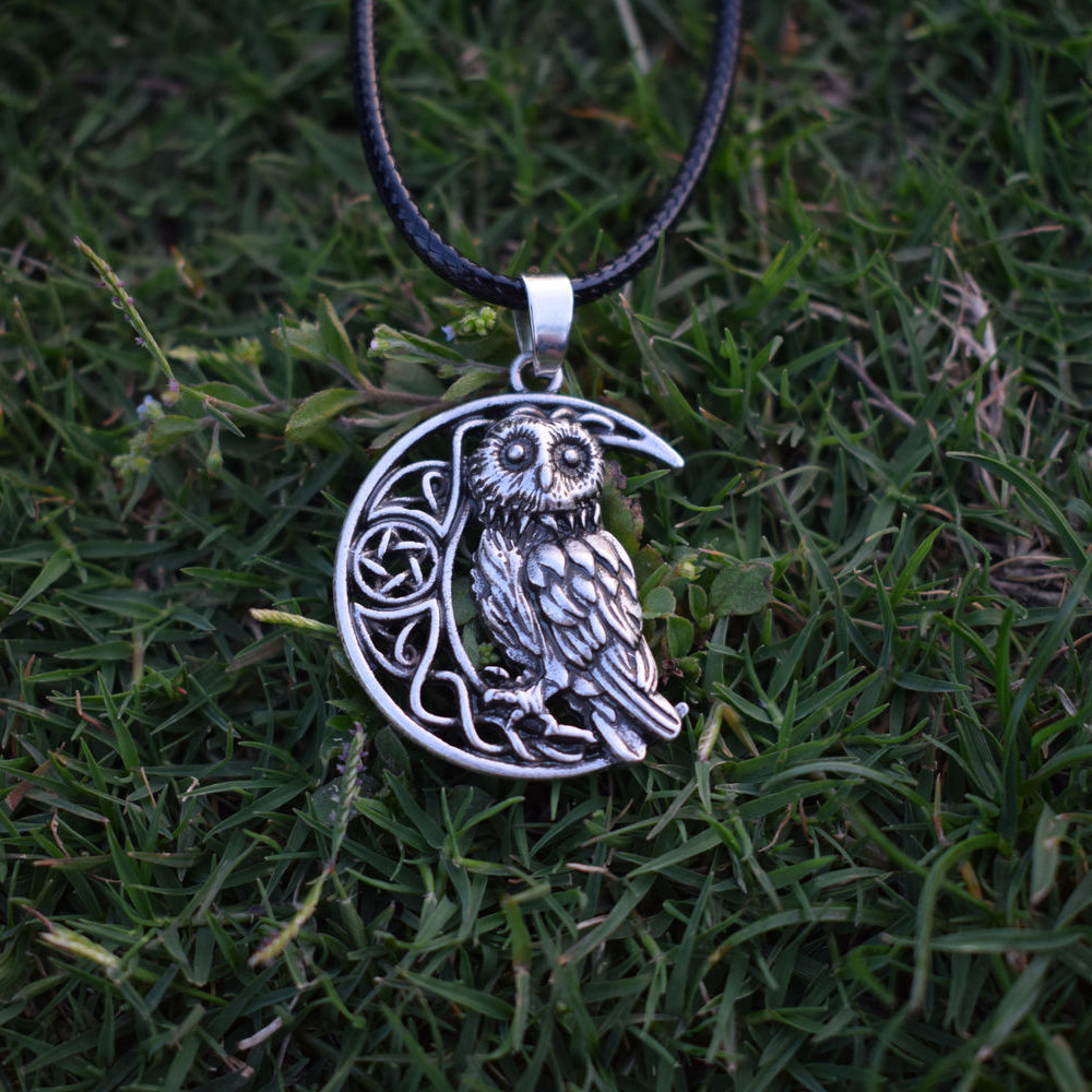 Owl Goddess Crescent Moon Pendant Wicca Celtic Pagan Amulet Talisman Occult Magick Athena Wisdom Knowledge SanLan Jewelry