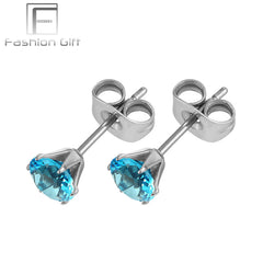 5mm Big Crystal Earrings Anti-allergic G23 Titanium Studs Ear Ring Women Jewelry 6 Color Zircon Choose