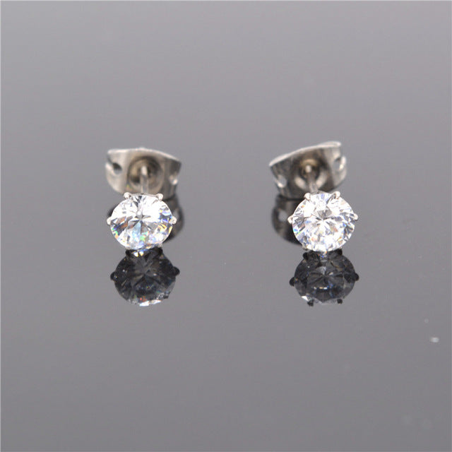 5mm Big Crystal Earrings Anti-allergic G23 Titanium Studs Ear Ring Women Jewelry 6 Color Zircon Choose