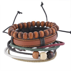 MJARTORIA Multilayer Leather Bracelets For Women Wood Bead Bracelet Men Casual Fashion Braided Punk Rock Unisex Jewelry